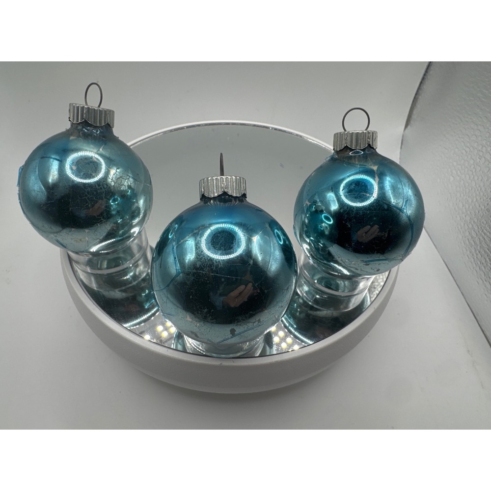 Vintage Shiny Brite Turquoise Blue Glass Christmas Ornaments Set of 3 USA Made